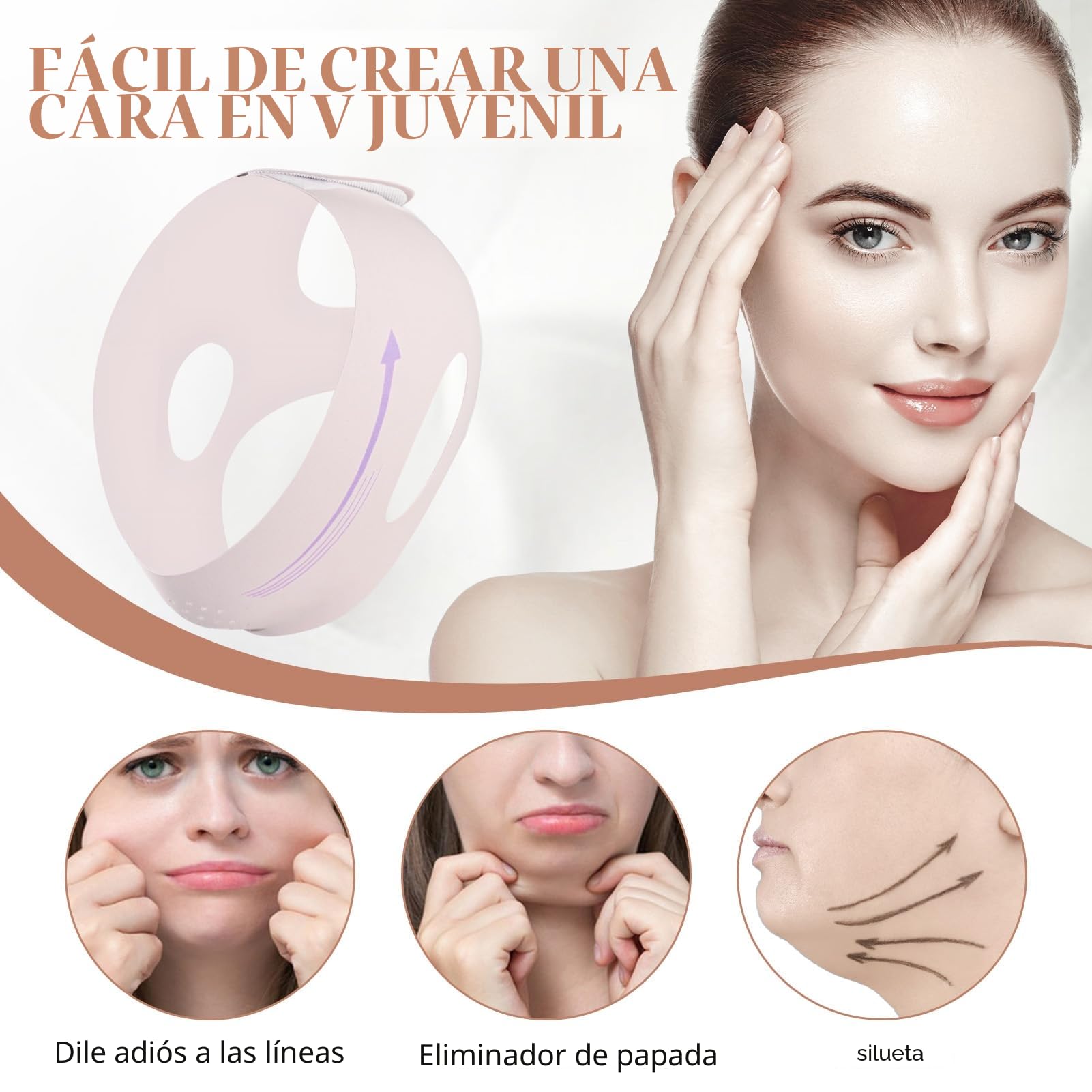 Reductor de Papada,Papada Reductor Mujer,Correa Facial Adelgazante Mentonera y Lifting Tape Reutilizable y Ajustable, Faja Facial Definidor de Mandíbula, Cinturón Facial con Efecto V - Line