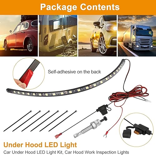 Miniatura 7 de Linkstyle Kit de luz LED para debajo del capó, tira de inspección de trabajo de capó de automóvil de 12 V con encendidoapagado automático, barra de