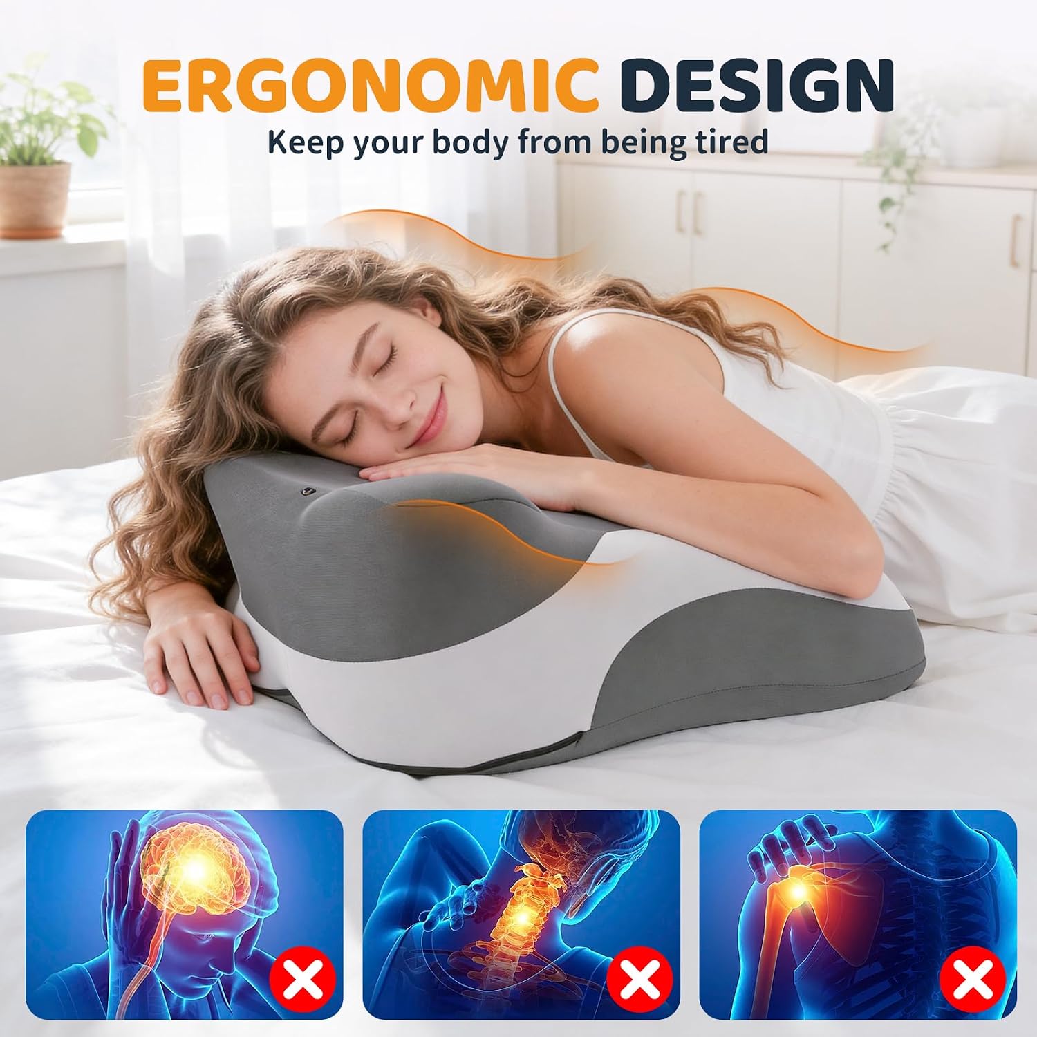 Memory Foam Ergonomic Wedge Pillow, Prone Pillow for Sleeping, Squat Pillow, Reading Pillow for Bed, Ideal for Massage, with Removable Cover, Back Support, Multi-Functional Memory Foam (Grey)