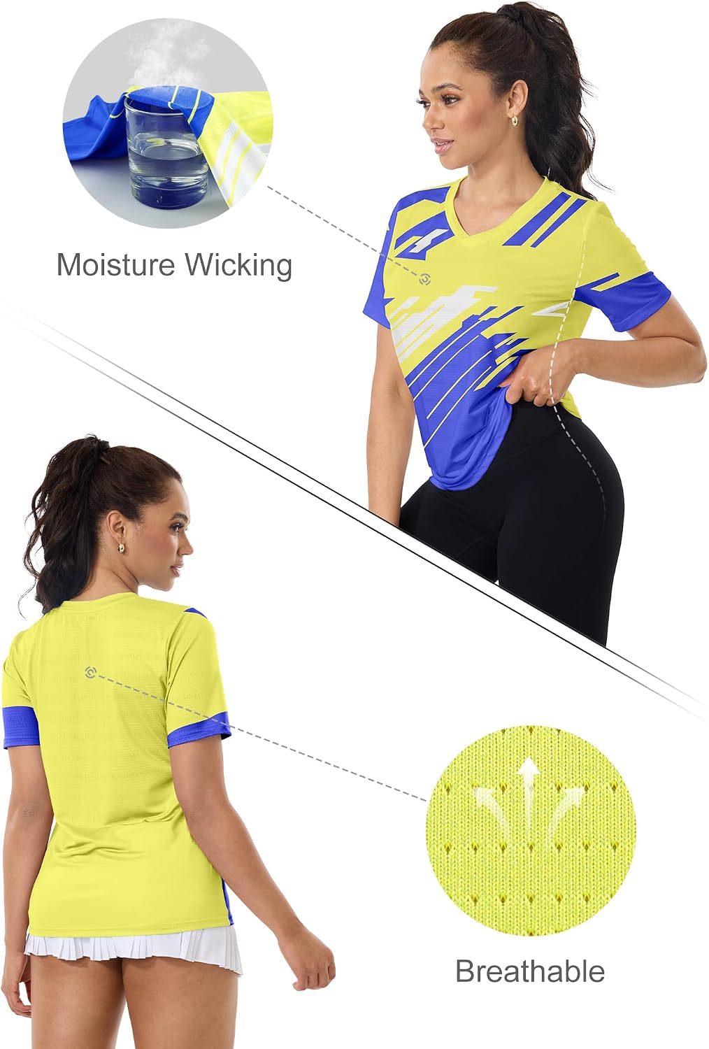 Workout Tops for Women Athletic V Neck Short Sleeve Moisture Wicking Shirts UPF 50+ Sun Protection Quick Dry Gym Tee