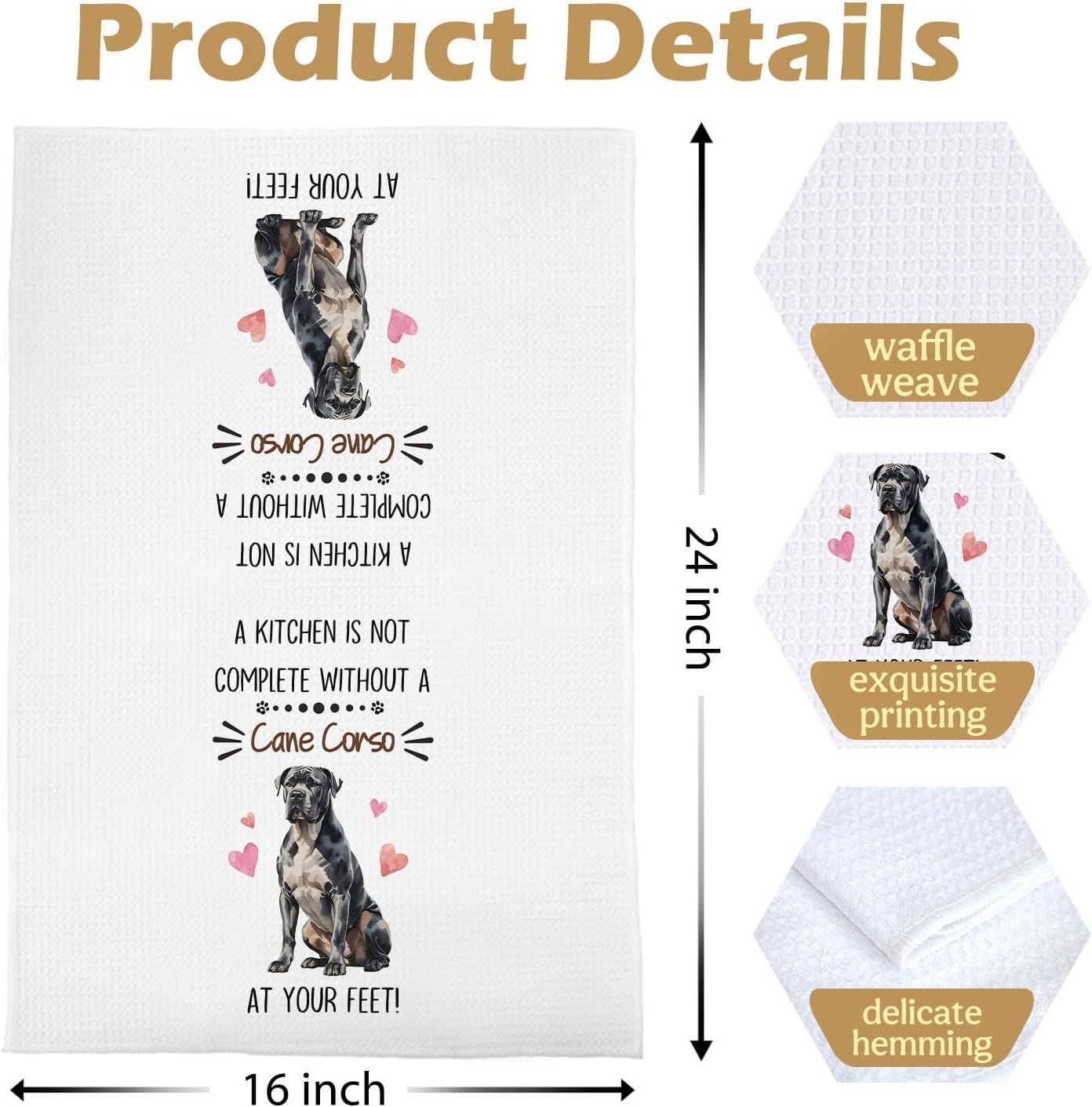 Cane Corso Kitchen Towels - Cane Corso Gifts Decorative Waffle Dish Towels, Dog Mom Gifts for Women Hand Towel, Tea Towel, 16x24 Inches - Image 5
