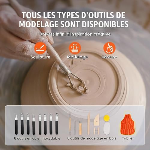 VEVOR Roue de Poterie 28 cm 350 W pour Céramique Bricolage Orange, Alliage d'Aluminium, 52 x 35 x 35 cm - 3