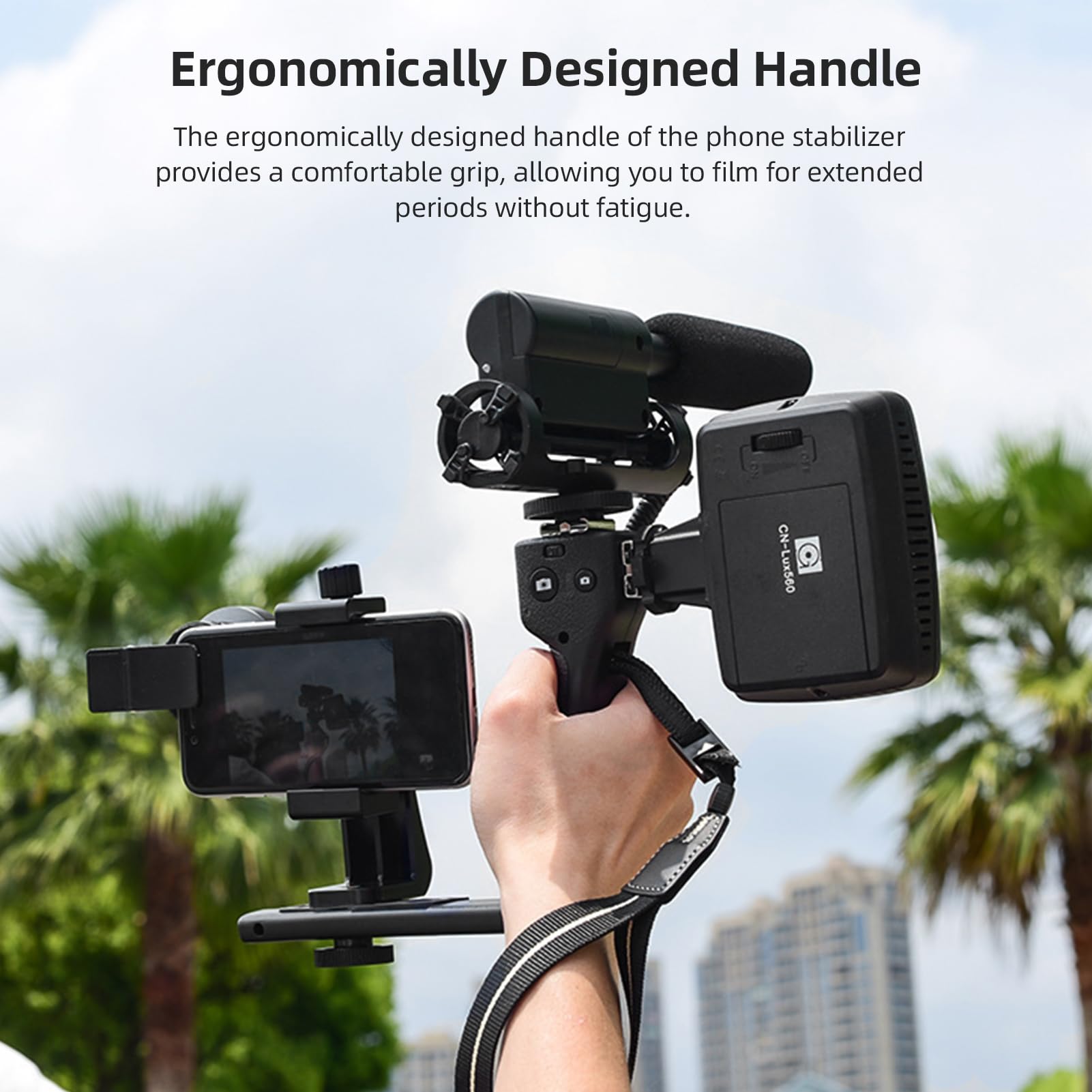 HUIOP Uchwyt na telefon komórkowy uchwyt na telefon komórkowy przenośny stabilizator platformy wideo, w tym obiektyw makro + klips na telefon + uchwyt na telefon z dwoma uchwytami gr