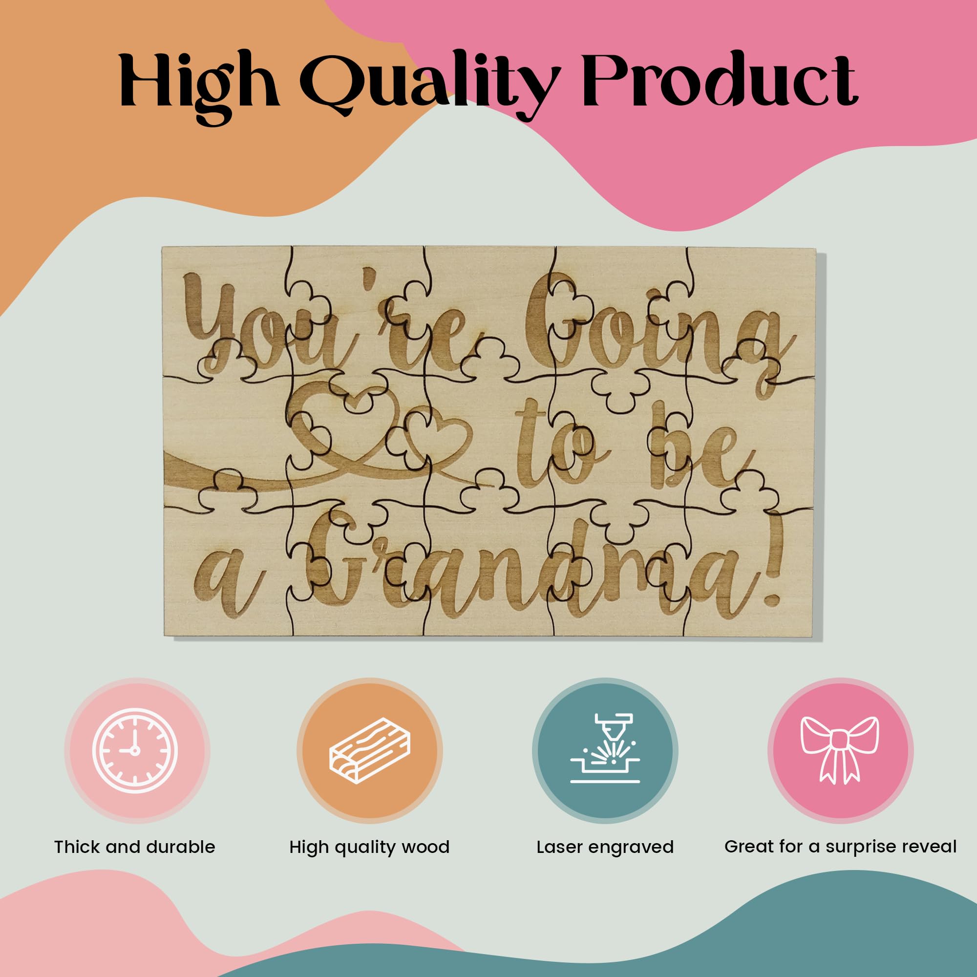 You're Going to Be a Grandma 15 Piece Basswood Jigsaw Puzzle, Surprise Pregnancy Announcement, Light Brown (WD01CS) - Image 4