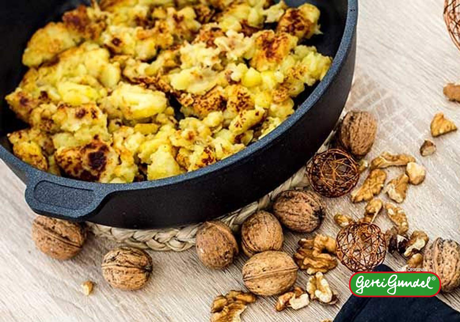 Gerti Gundel Sartenes originales I Made in Germany I Sartén plana de 5 cm de altura I Mango extraíble I Sartén de fundición a mano I Sartén de inducción I con tapa hasta 260 °C apta para horno