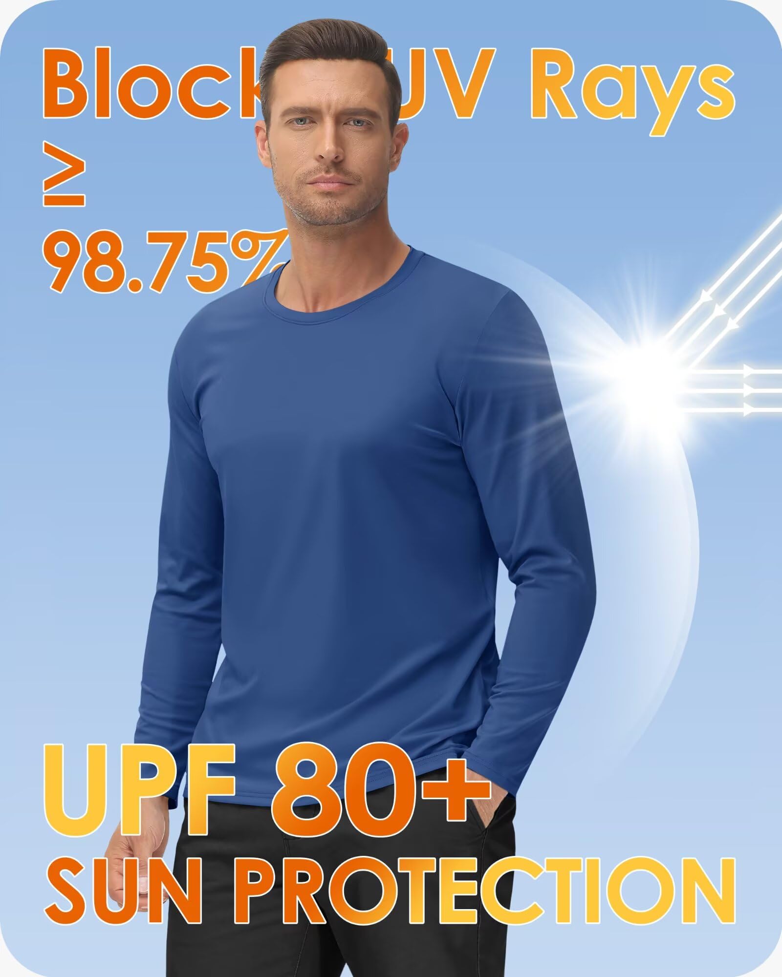 Boladeci Mens Rash Guard Swim Shirt Long Sleeve Sun Protection Clothing Lightweight UV SPF Swim Shirts Blue Gray L Hot Weather Tee T Shirts