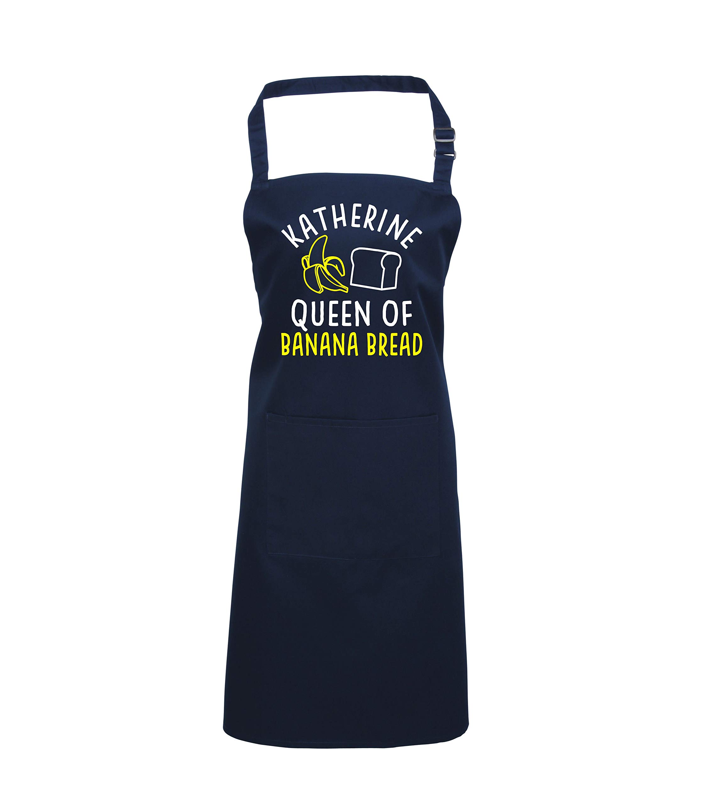 Edward Sinclair Navy Apron Personalised Queen Of With White & Yellow Print