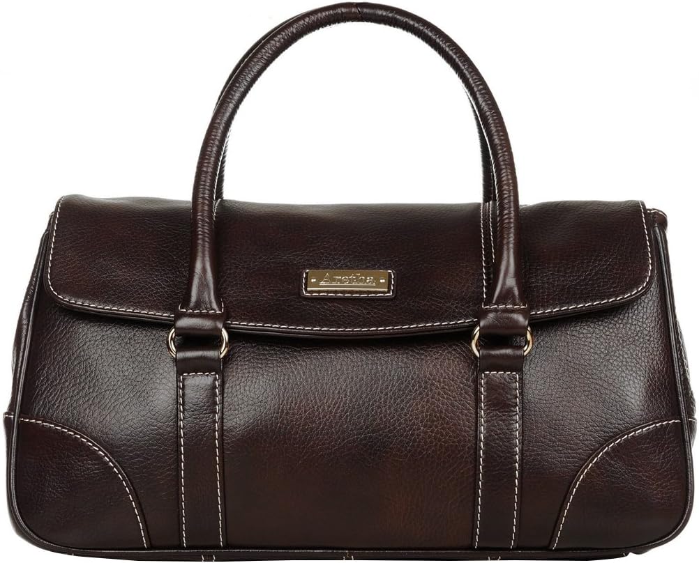 Aretha Classic Vintage Women Genuine Cowhide Leather Tote Bifold Handbag Brown