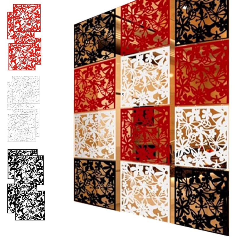 家具 オリジナルデザイン手作り商品 12個セット 間仕切り 突っ張りカーテン パーティション 玄関カーテン Diy カーテン 壁紙 Pvc材質 掛け式 多機能 透かし彫り 花と蝶柄 シンプル おしゃれ 耐久性 インテリア 装飾品 部屋飾り 40 40cm 和室 洋室 オフィス レストラン