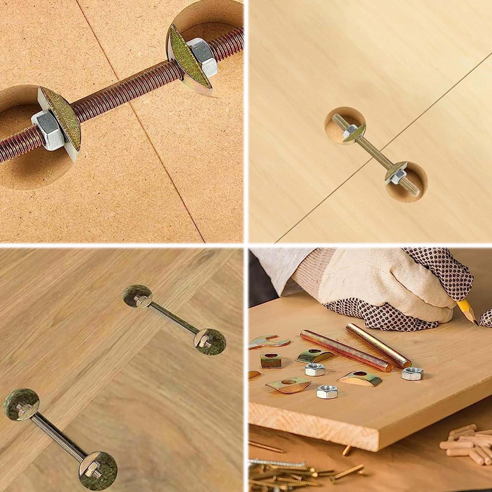 12 juegos,Conector de Muebles M8 x 100 mm,Con 1 llave inglesa,Encimera Conector,Conectores de media luna,Conectores de Encimera,Se utiliza para conectar estanterías de cocina,marcos de cama y muebles