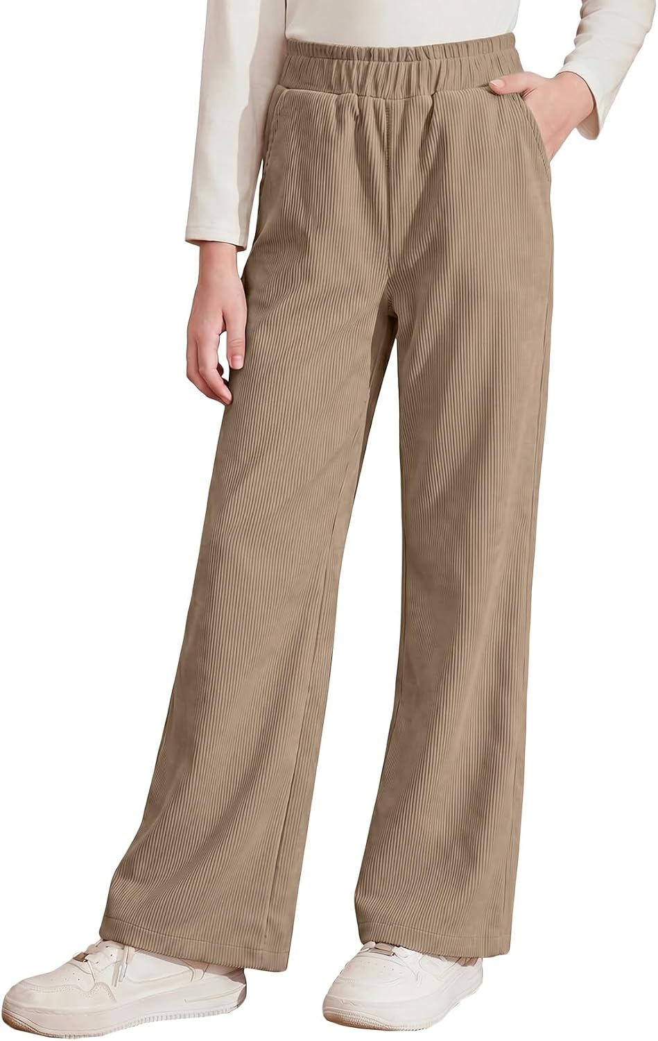 blibean Girls Corduroy Uniform School Pants with Elastic Waistband Size 6-15 Years