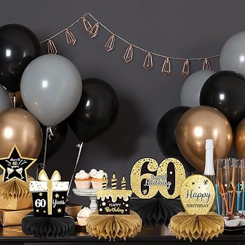 9 Pieces 60th Birthday Decoration 60 th Birthday Centerpieces for Tables Decorations Cheers to 60 Years Honeycomb Table Topper for Men and Women Sixty Years Party Decor Supplies