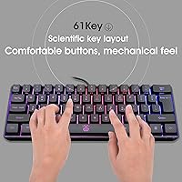 Vista 5 de DGG Teclado K60 61 teclas RGB retroiluminado 60 con cable ergonómico impermeable mini compacto 60 de sensación mecánica para PC Mac PS4 Xbox Gamer
