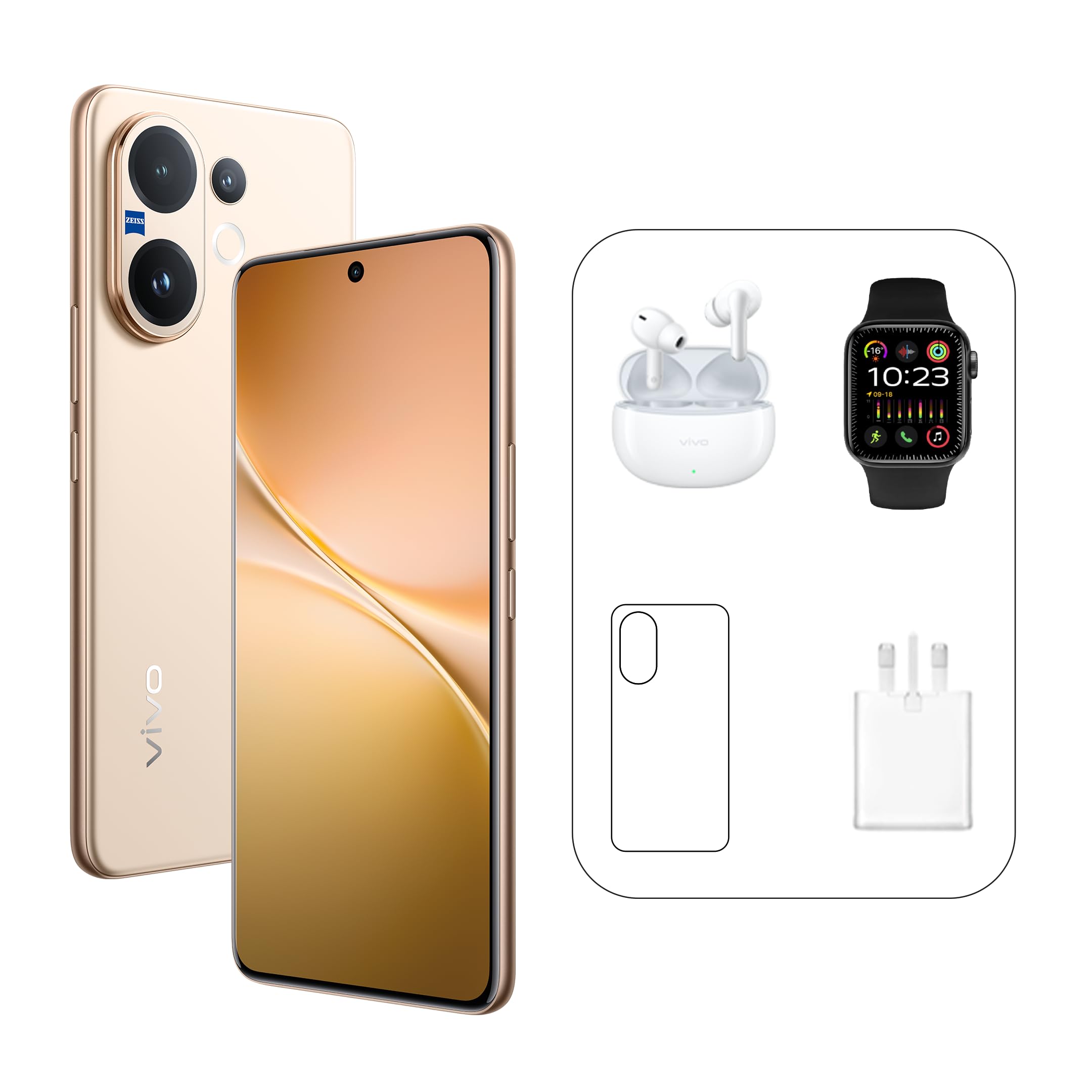 VivoV60 5G - Desert Gold 12 + 256GB | 50MP ZEISS Camera | 3D curved 120Hz AMOLED Display | 6500mAh | IP69, 4Y Battery | 455 Days Screen Replace,24 Months Warranty - UAE Version