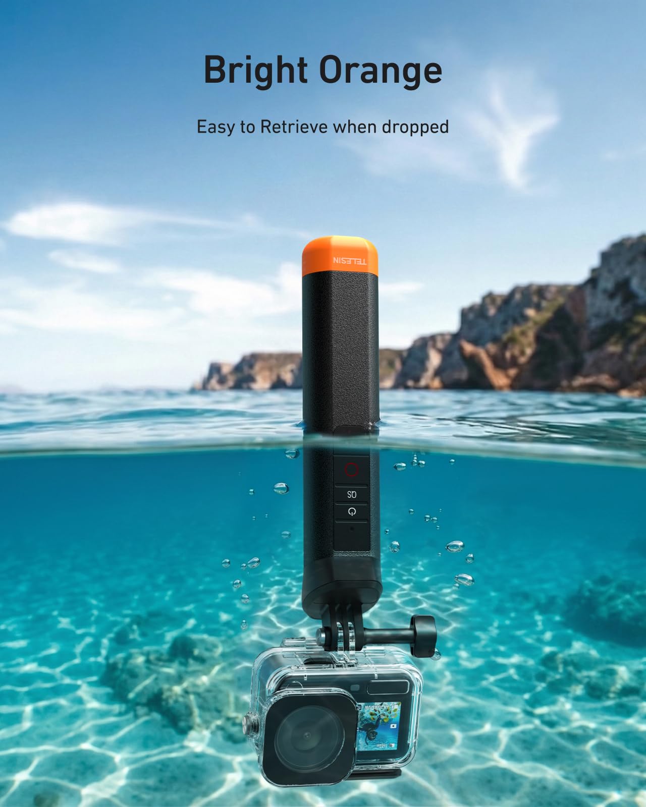 TELESIN Schwimmender Handgriff Selfie-Stick mit kabelloser Bluetooth-Fernbedienung, IP68 wasserfester Haltegriff für DJI Osmo Action 6 5 Pro 4, praktisches Montagezubehör für DJI Osmo Action Kameras