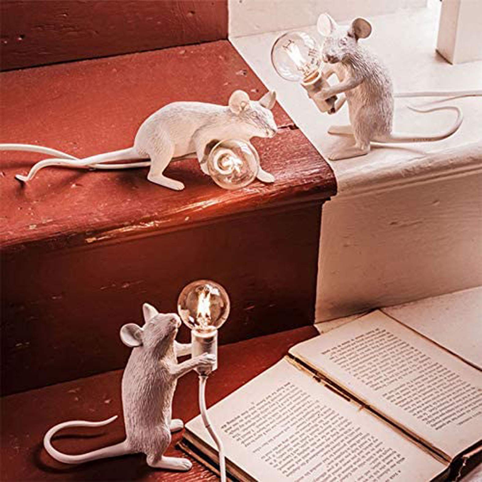 Lampe De Table Souris Innovante – Résine LED – Veilleuse Blanc/or – Neuve