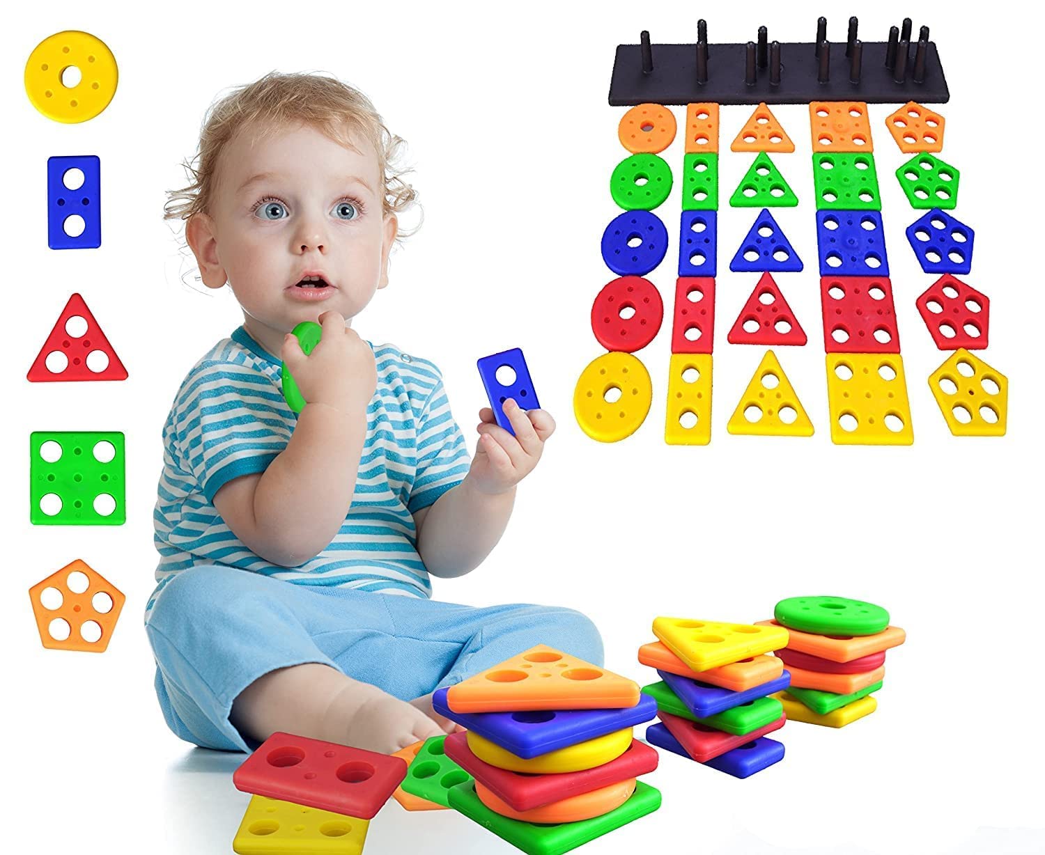 Wirescorts Angle Geometric Plastic Blocks, Sorting & Stacking Toys for Toddlers and Kids Preschool, Color Stacker Shape Sorter Gift Educational Learning Toy for 1 2 3 Years Boys... - Image 6