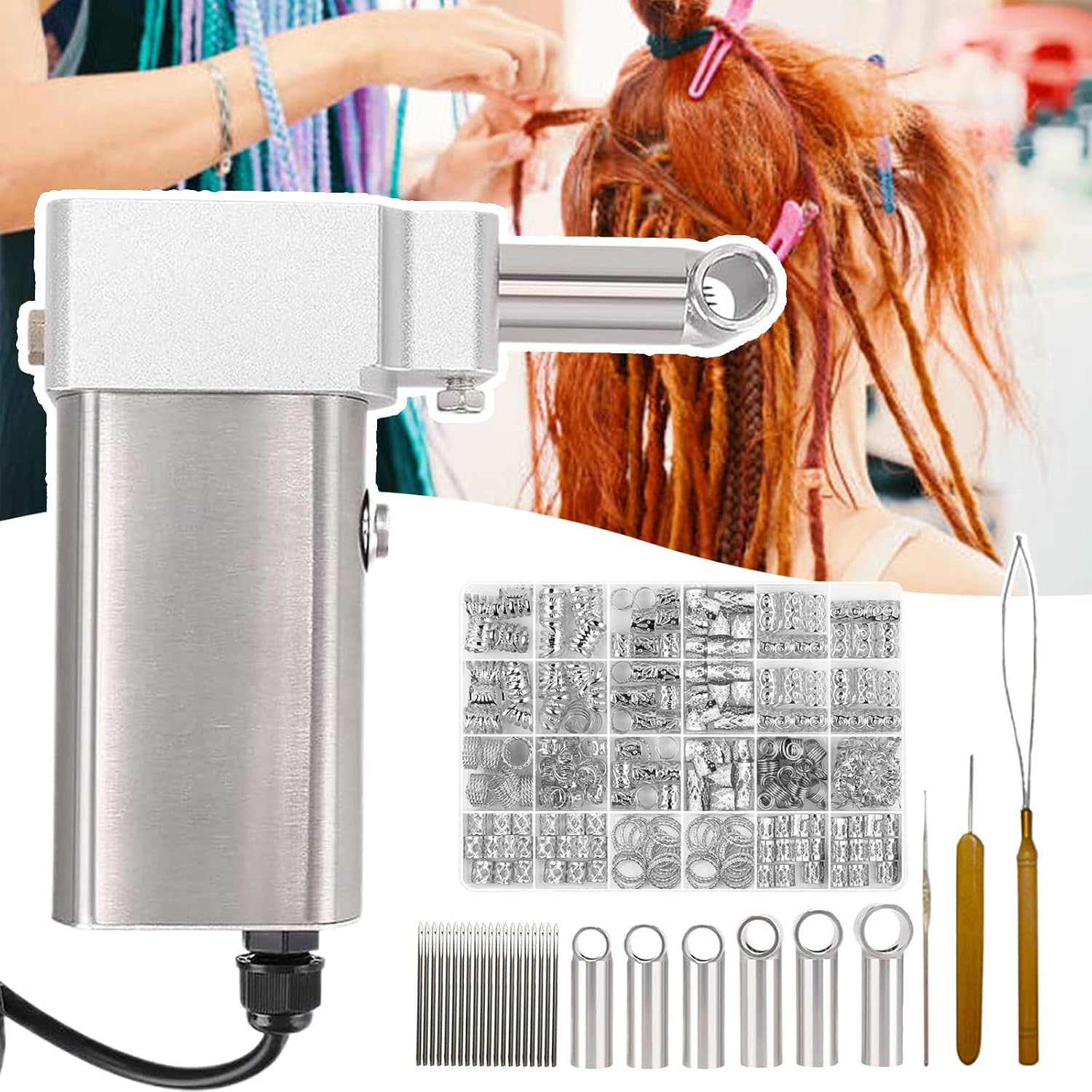 Máquina Eléctrica Para Hacer Rastas, Herramienta Portátil Para Trenzar El Cabello Con 6 Cabezales Intercambiables (6-16 Mm), Kit De Acero Inoxidable Para Hacer Rastas En Casa.