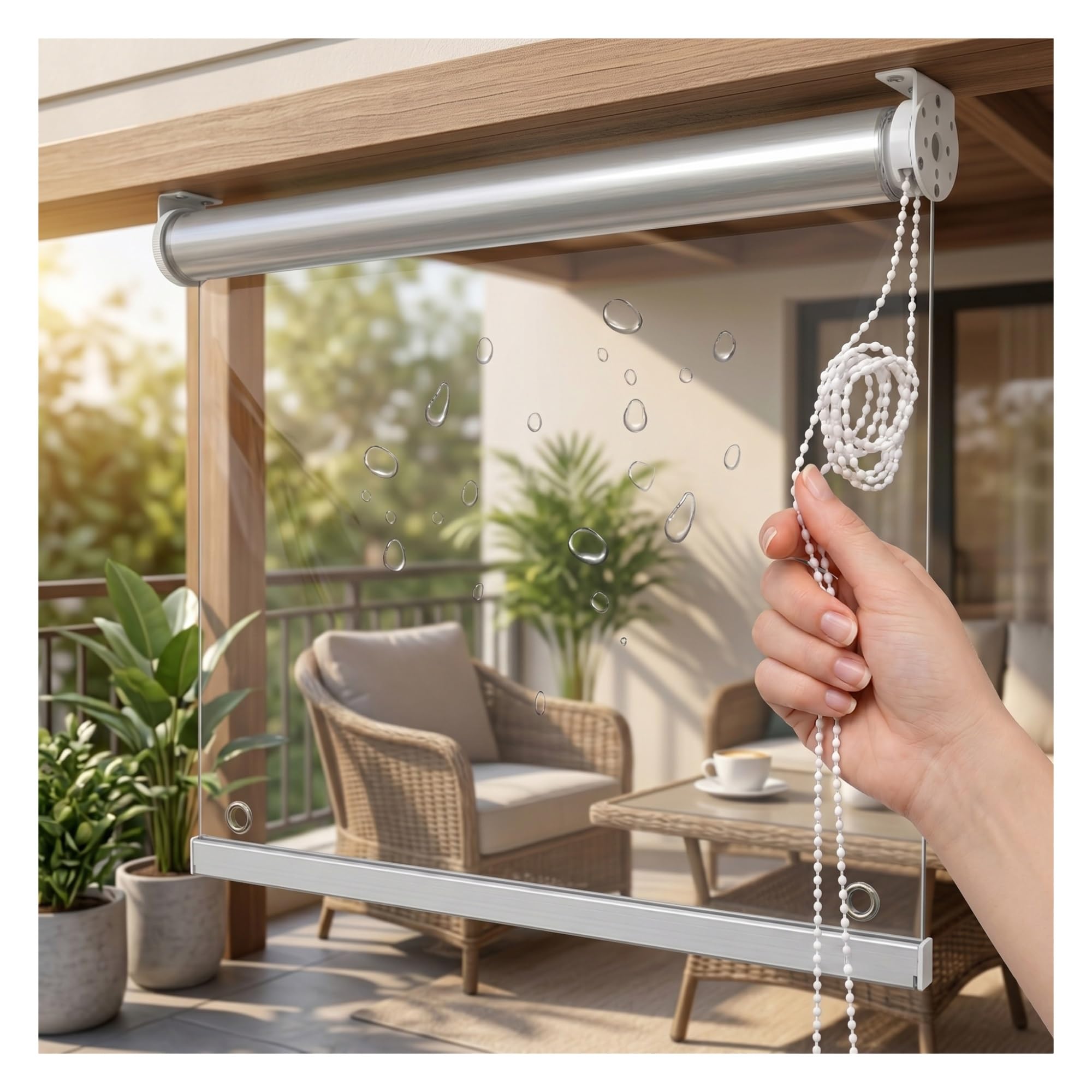 Tenda a Rullo Trasparente Impermeabile,Tapparella Avvolgibile Plastica in PVC con Catenella Laterale,Isolamento,Polvere,Facile da installare,per Esterni,Balconi,Bagno