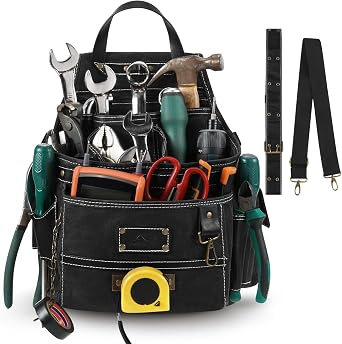 ARCFOX 11-Pockets Tool Belt Pouches, Electrician Tool Pouch with Hammer Loops and Tape Clip,Tool Pouch with Belt Clip for Men Electrician Carpenter and Maintenance Worker