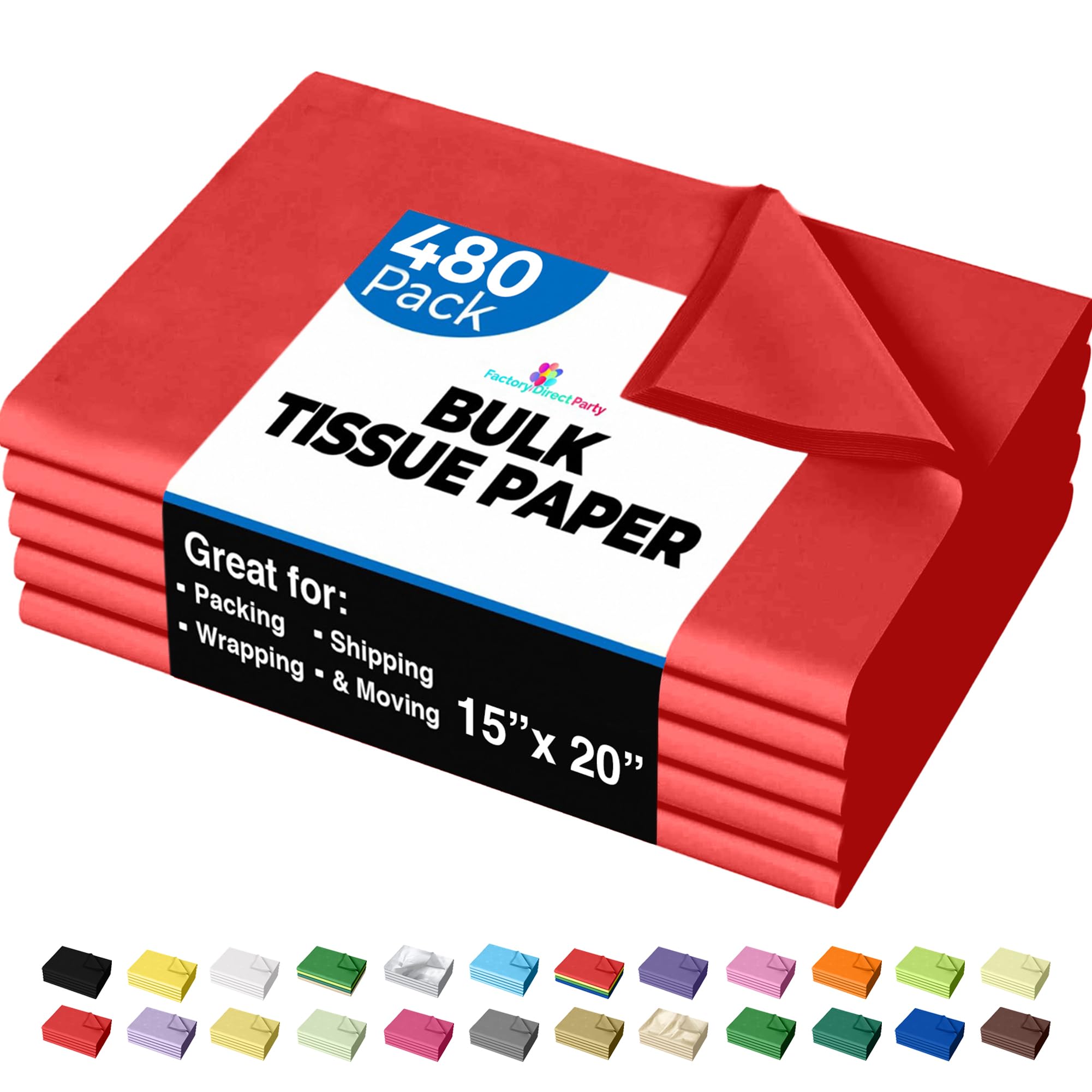 Party Solids Red Tissue Paper for Gift Bags - 15" X 20" Bulk Tissue Paper Red 480 Sheets - 10lb Newsprint for Packing, Birthday Gift Box Filler,