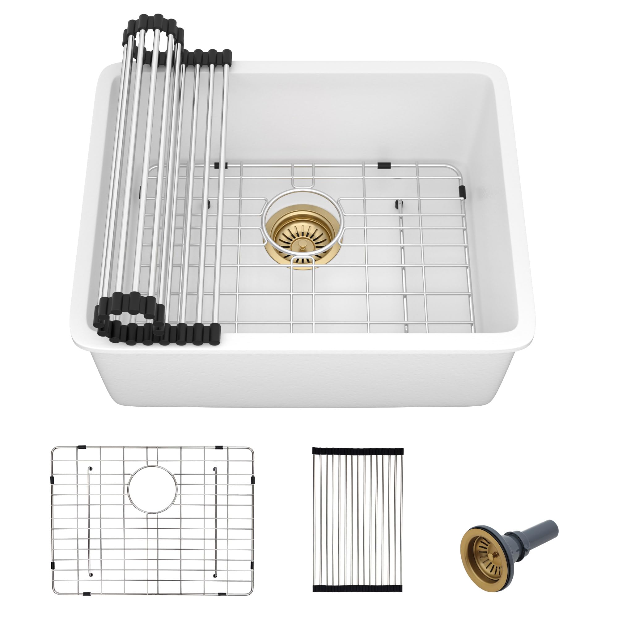 Évier de préparation blanc en granit composite quartz sous comptoir de 53 x 43 cm pour bar et cuisine