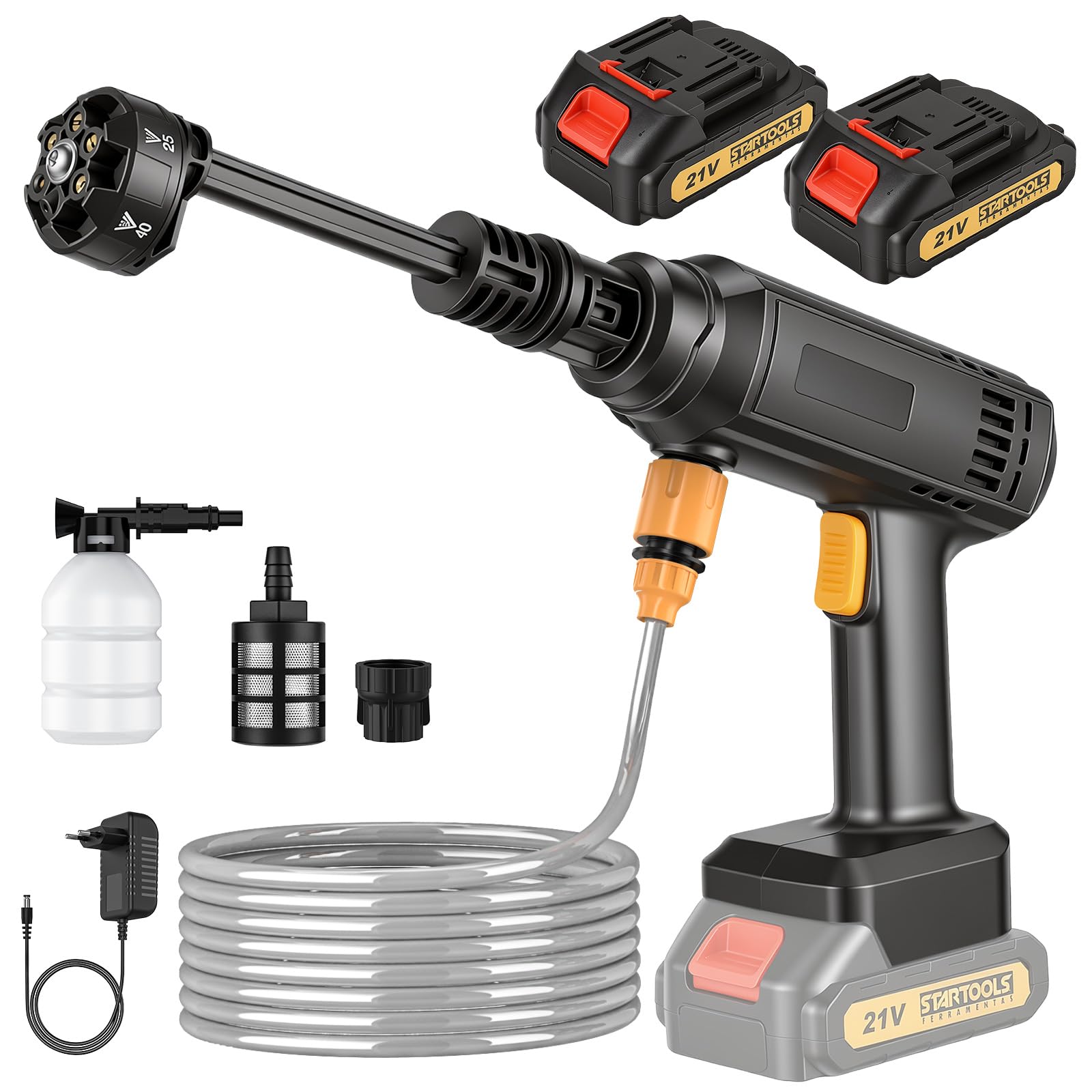 Cordless Pressure Washer,2 Batteries & 5m Hose,6 in 1 Spray Nozzles Washer Gun,Portable Power Washer for Car Bike Patio Garden,High-Efficiency Battery Jet Wash for Outdoor Cleaning (2 Batteries-B)