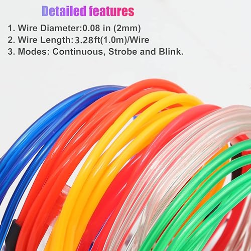 Miniatura 2 de Luces de neón de alambre EL, 5 en 1 (3.28 pies cada uno), juego de cables electroluminiscentes para vacaciones, fiestas, decoración de bricolaje,