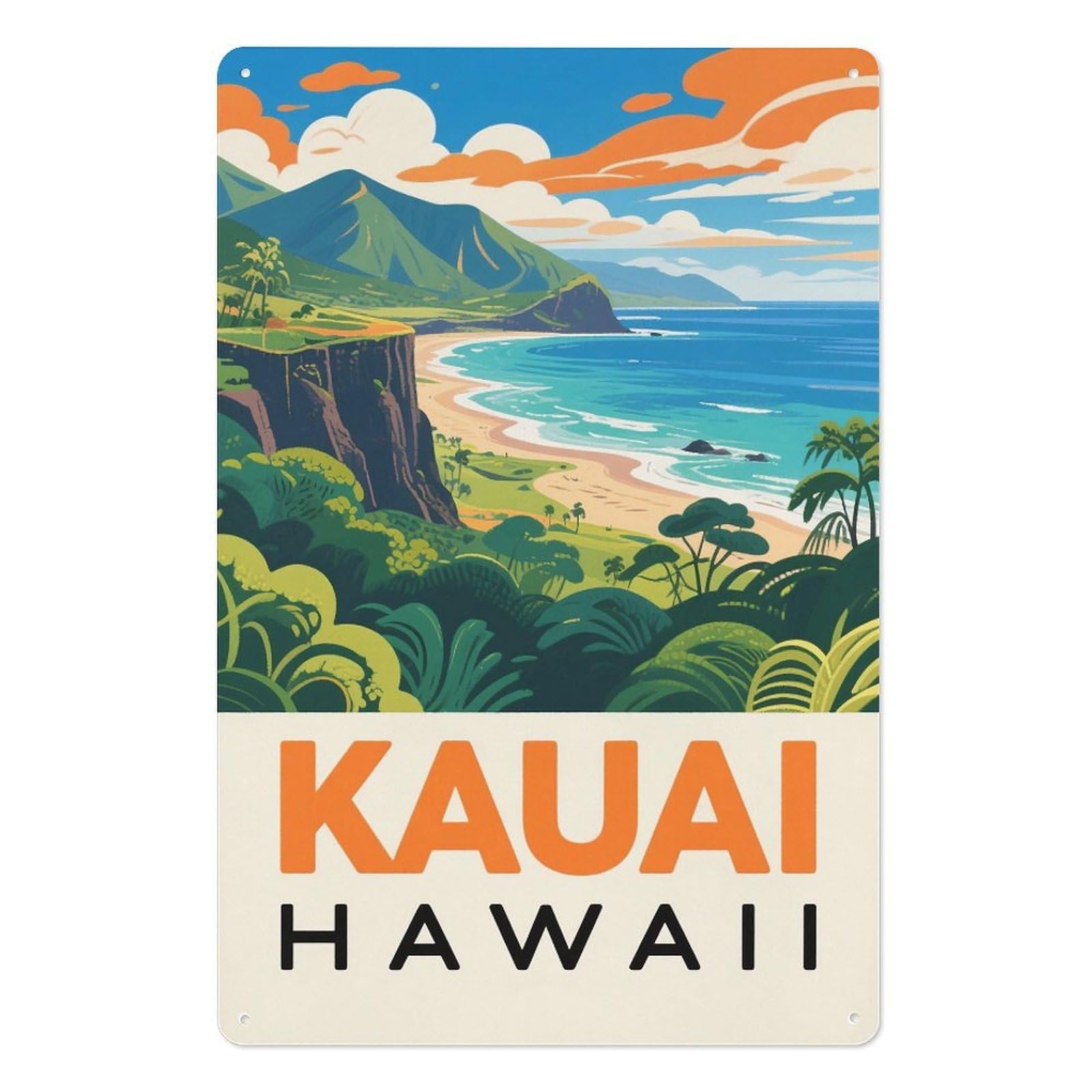Kauai Hawaii Retro Design Tin Painting Vintage Tin Sign 08x12inch(20x30cm) Wall Art for Home Office Bedroom Living Room Cafes Wall Decor
