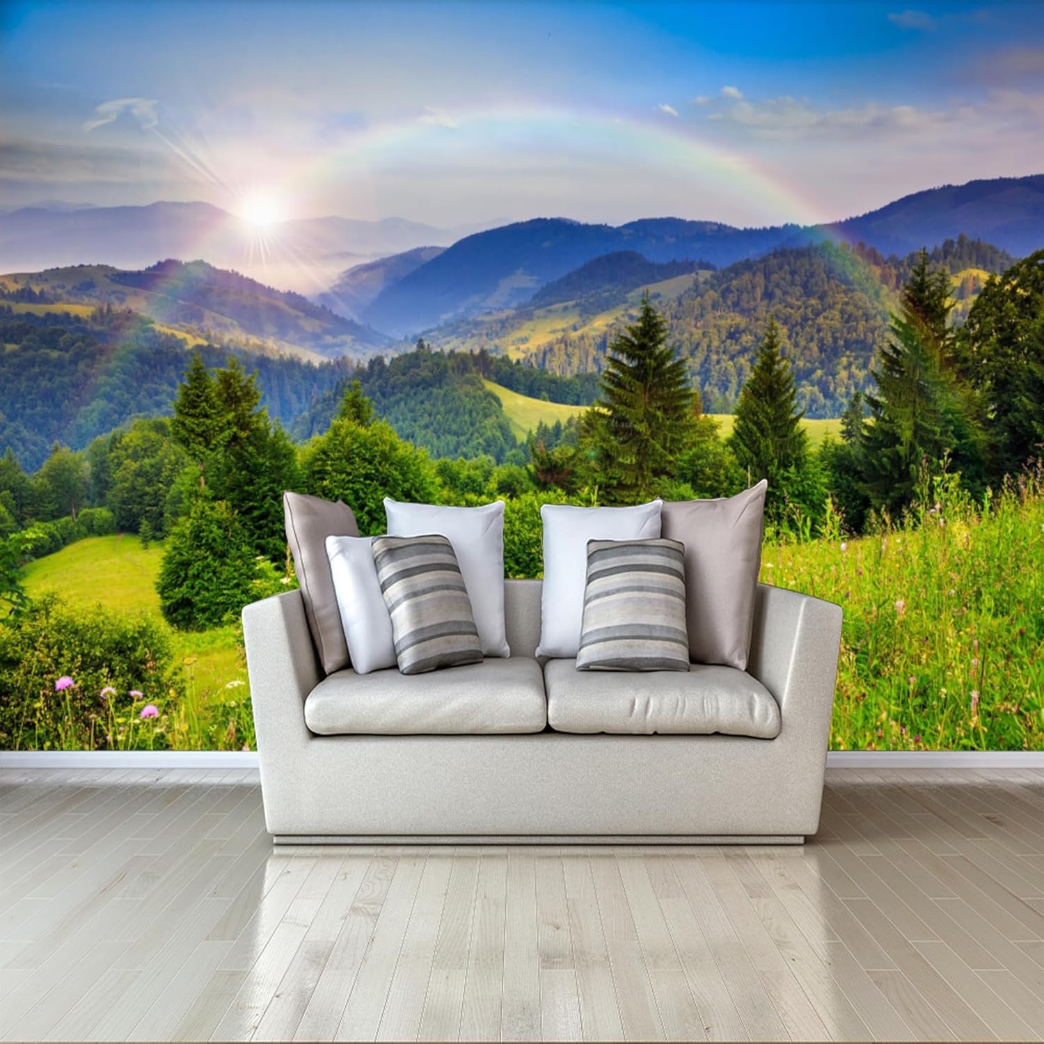 Papier peint soie panoramique forêt 3D - Fresque murale luxe 350x245 cm