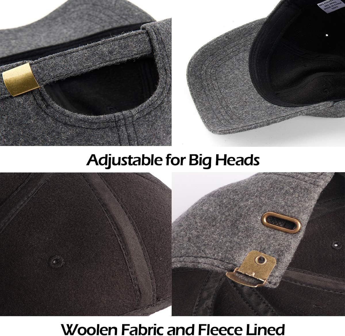 Zylioo XXL Oversized Woolen Baseball Cap Hat,Soft-Structured Winter Ball Cap,Adjustable Warm Dad Cap for Big Heads - Image 3