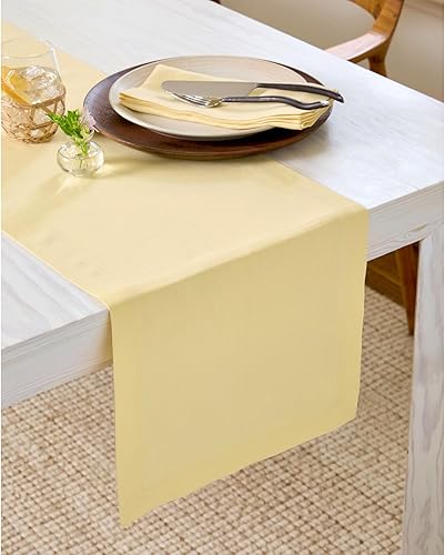 Vista 190 de Solino Home Camino de mesa de lino – 14 x 90 pulgadas, lino europeo, beige – Fete, hecho a mano con tela de lino 100% puro