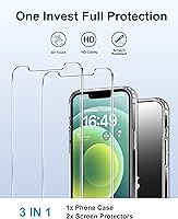 Vista 3 de HOOMIL Funda para iPhone 12/iPhone 12 Pro con 2 protectores de pantalla de vidrio templado, sin amarillamiento, protección contra caídas, arañazos