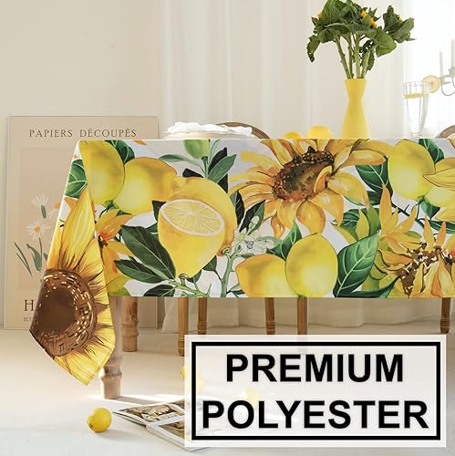 Miniatura 4 de Manteles estilo acuarela de girasol y limonada de 60 x 120 pulgadas, mantel floral de girasoles, resistente al agua, mantel oblongo, diseño de