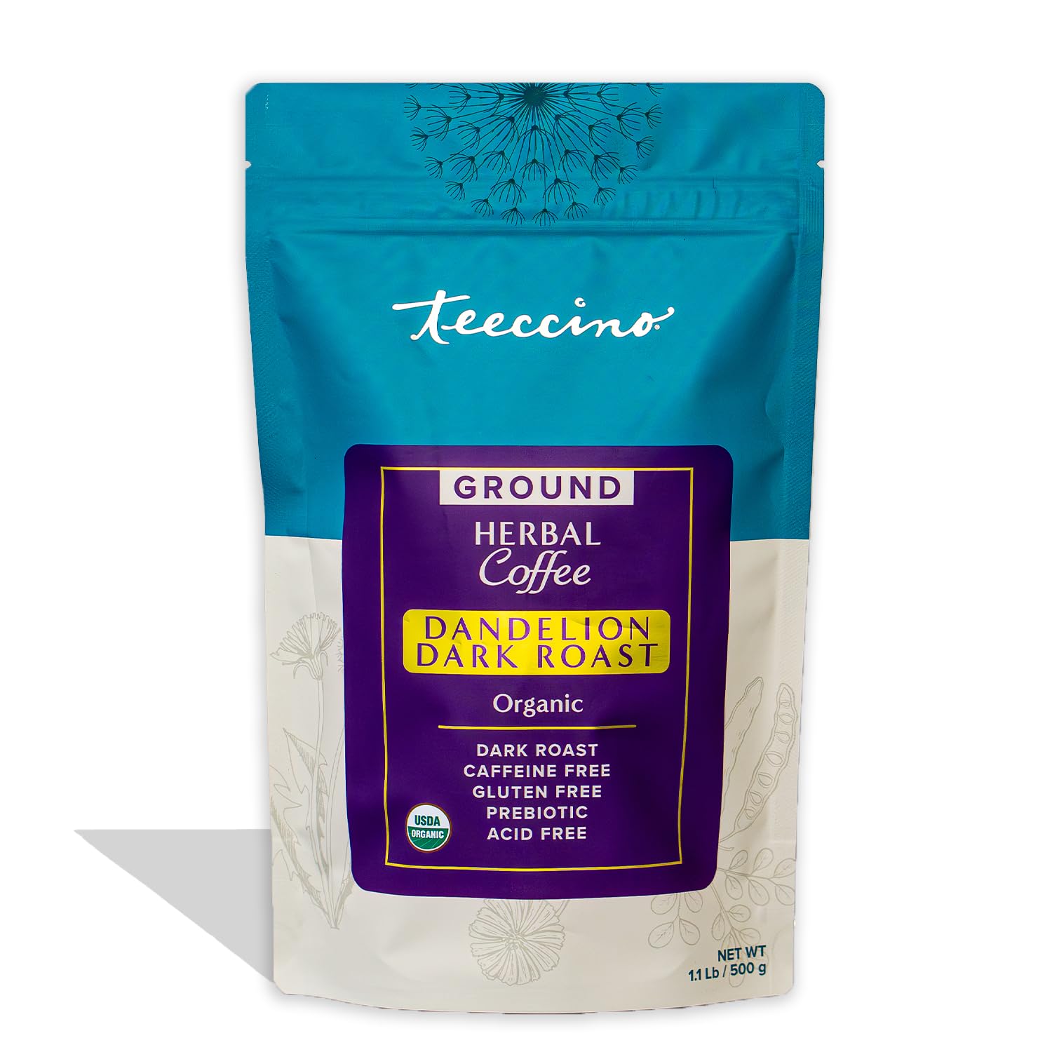 Dandelion Dark Roast Herbal Coffee, 1.1 Pound - Caffeine-Free Coffee Alternative with Prebiotics, Gluten Free, Acid Free, Organic