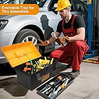 Vista 4 de Caja de herramientas grande de plástico impermeable con bandeja de herramientas organizadora, cajas de herramientas grandes, caja de herramientas