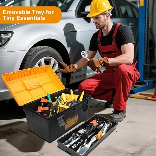 Miniatura 4 de Caja de herramientas grande de plástico impermeable con bandeja de herramientas organizadora, cajas de herramientas grandes, caja de herramientas