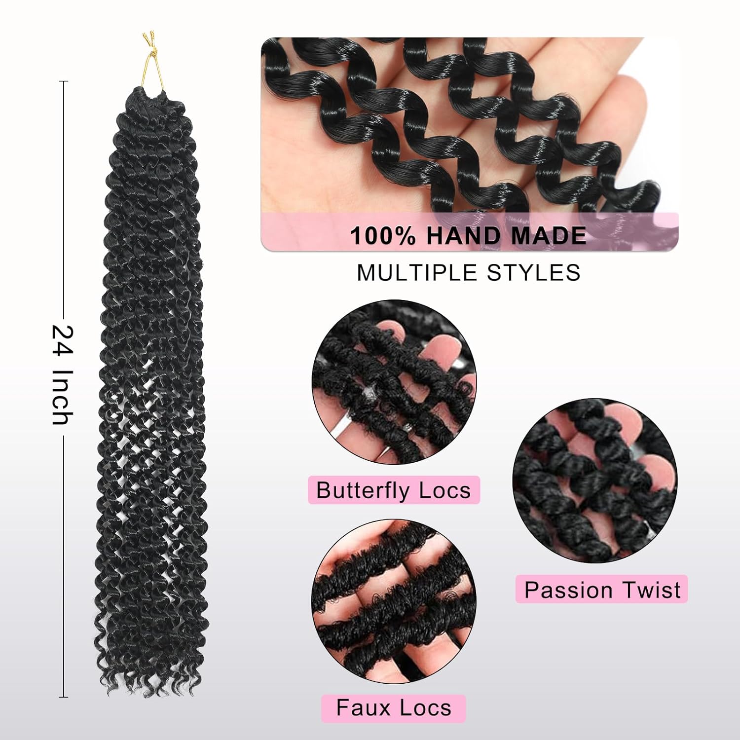 Ombre 1b/30 Passion Twist Hair 24 Inch 8 Packs Crochet Hair For Black Women Water Wave Braiding Hair For Spring Twist Hair Faux Locs Crochet