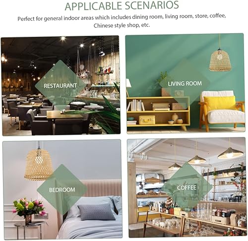 Miniatura 9 de DOITOOL 2 piezas de bambú mini decoración boho pantalla lámpara colgante bambú pantalla lámpara hecha a mano bombillas bambú tejido techo natural