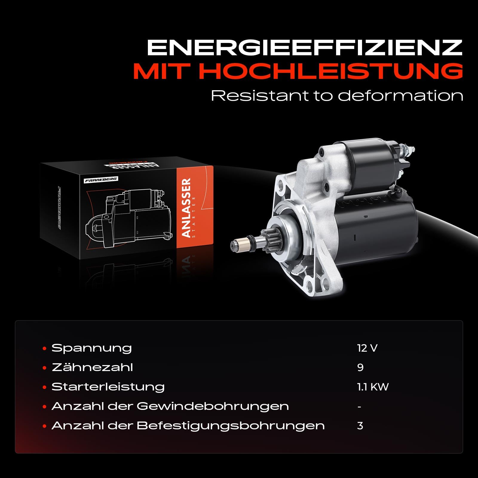 Frankberg Anlasser Starter Anlasser Auto 1,1 KW/12 V/9 Zähnezahl