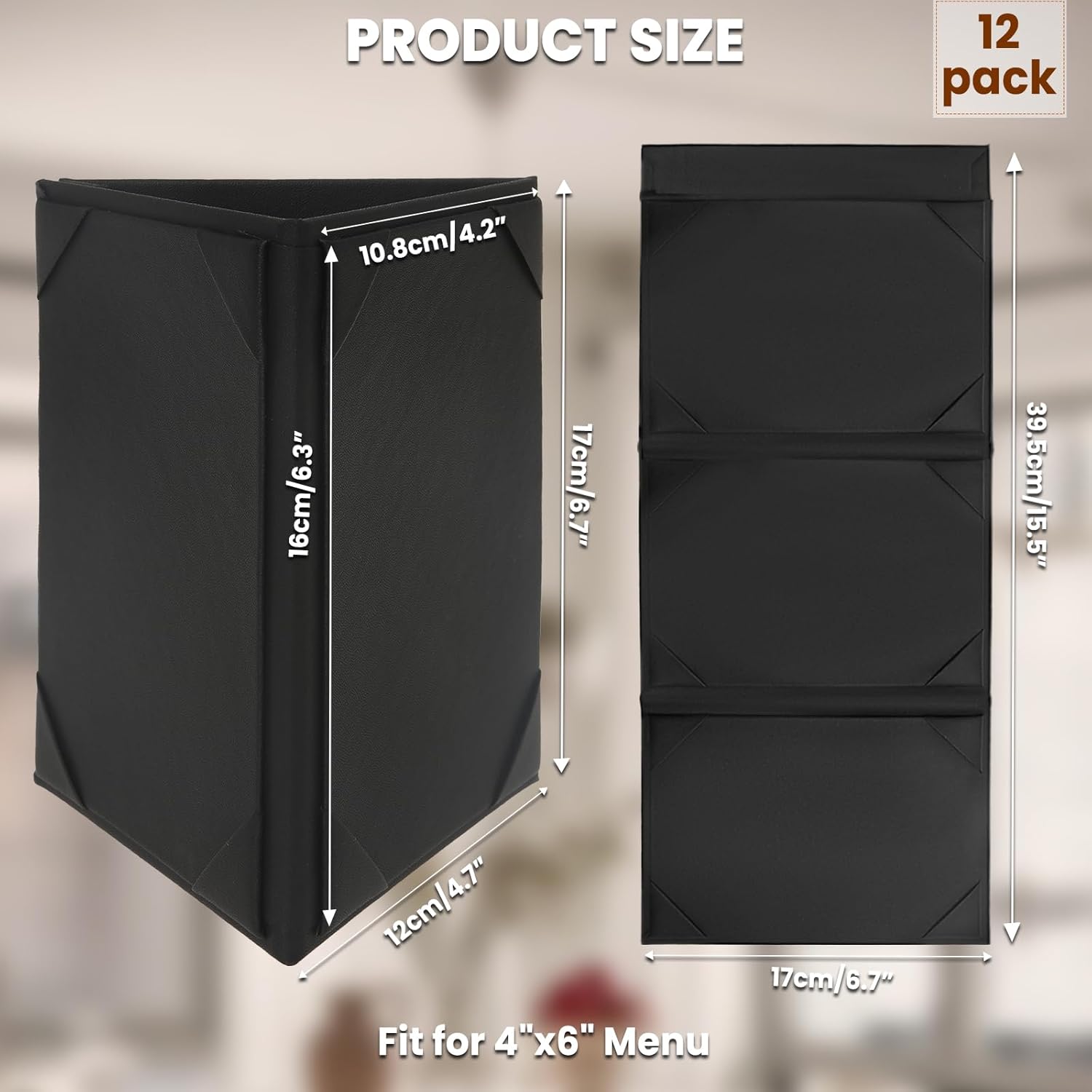 12 Pack Table Tents Triangle Menu Holders 4" x 6" PU Leather Picture Frame 3 Sided Foldable Menu Cover for Restaurant Bar Cafe Wedding Table Tent Holder