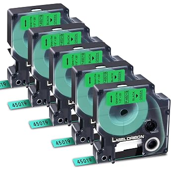 45019 Label Tape Compatible with DYMO D1 Label Maker Refills for Dymo LabelManager 160 280 210D 12mm x 7m 1/2 x 23 feet 5 Pack Black on Green