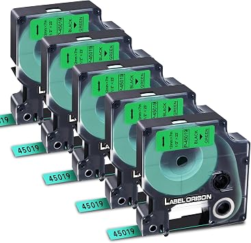 5PK Compatible with D1 Label Cassette 45019 Black on Green for Label Maker Refill for LabelManager 160 280 420P1/2 inch x23 feet
