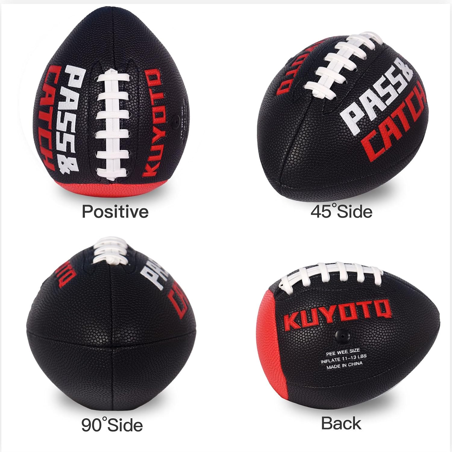 KUYOTQ PassCatch Training Football Peewee Kids Youth Official Size for Ages 3-9 Fatherless Bounce Back Ball (Black, Peewee Size 3 Ages 3-9)