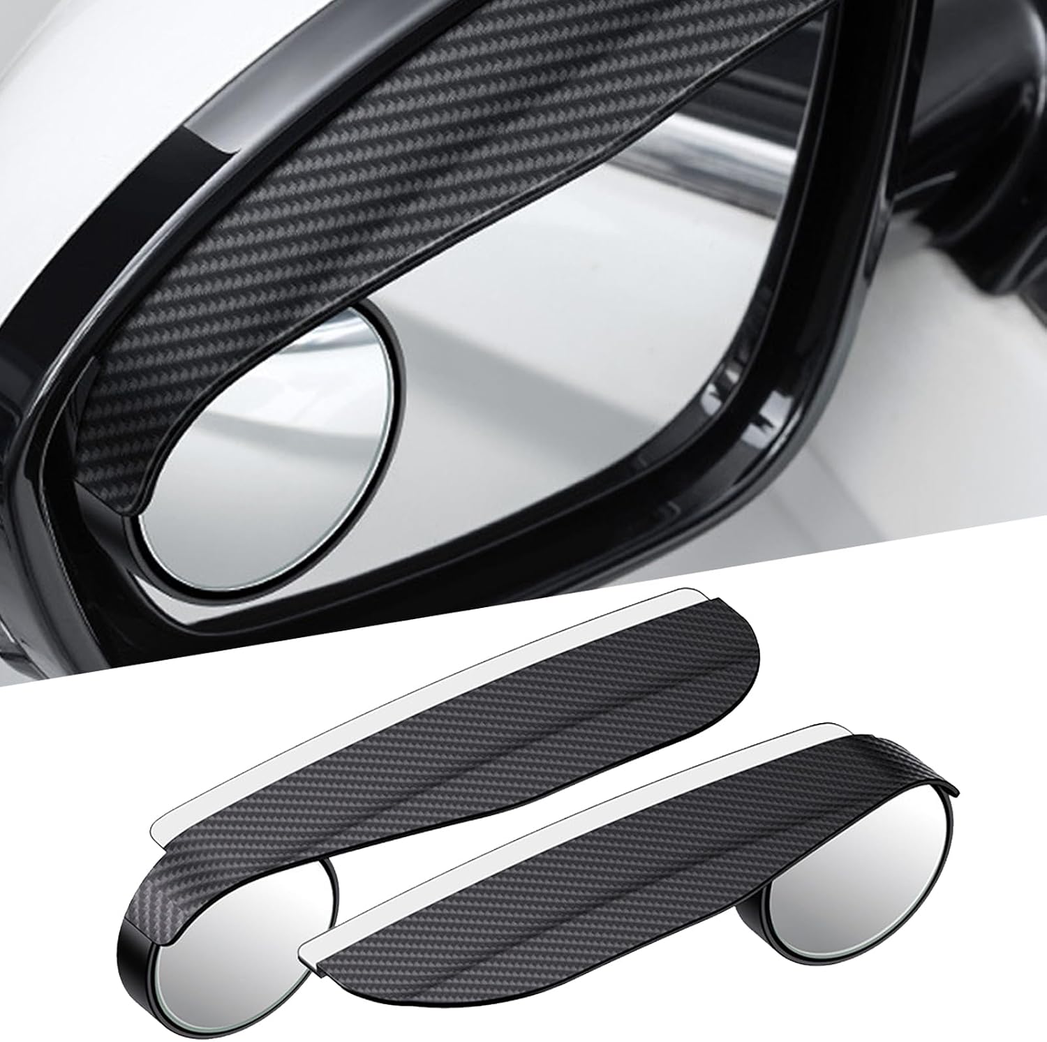 Blind Spot Mirror with Rain Visor Eyebrow,2 in 1 Carbon Fiber Rain Eyebrow Side Blind Spot Mirror,360° Adjustable Reverse Assist Circular Convex Rear View Mirror(2 Pcs)