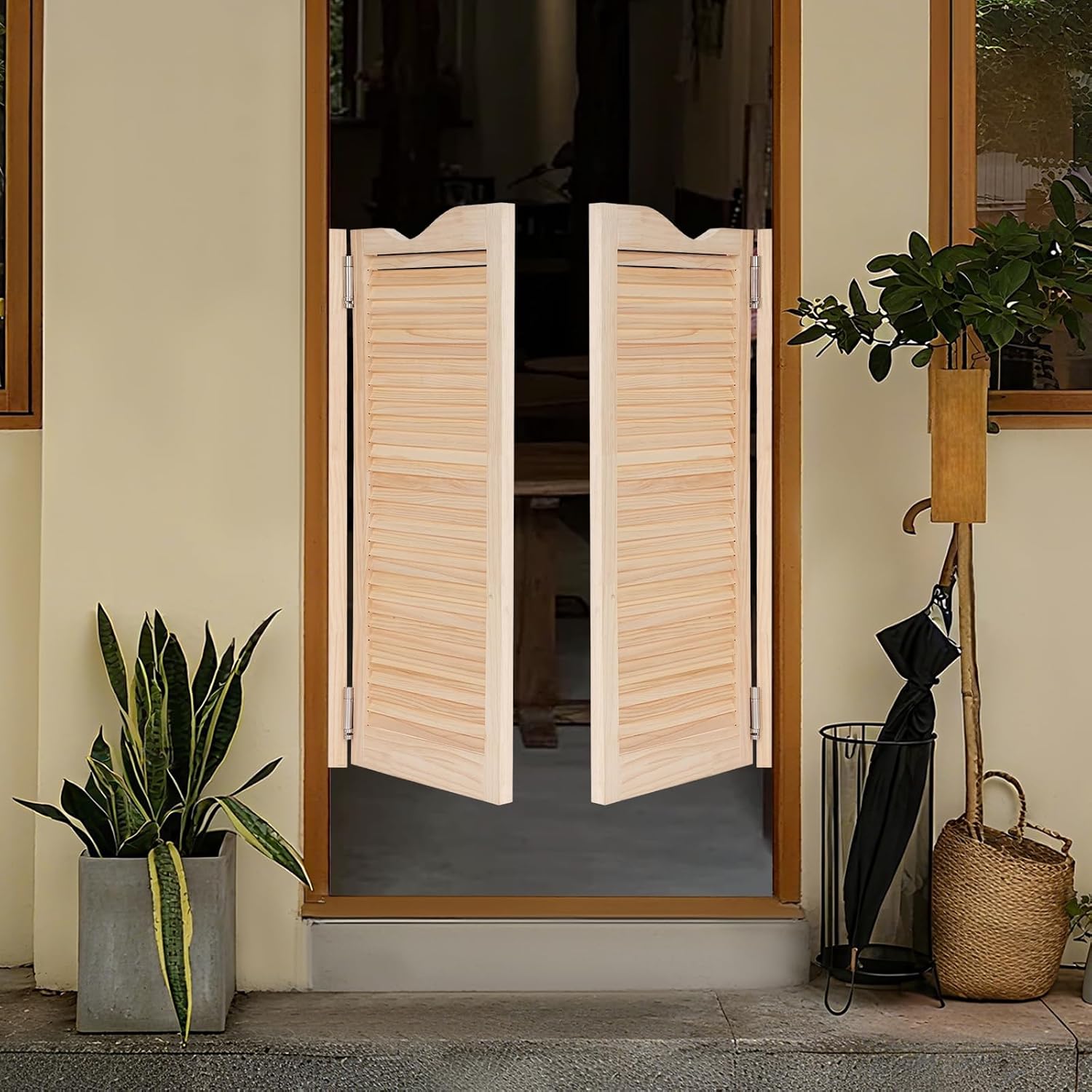 Wood Swinging Saloon Door - 36" W x 42" H - Ideal for Kitchen, Bar, Porch Entrances with Hardware Included (Wood Color, 36" W x 42" H)