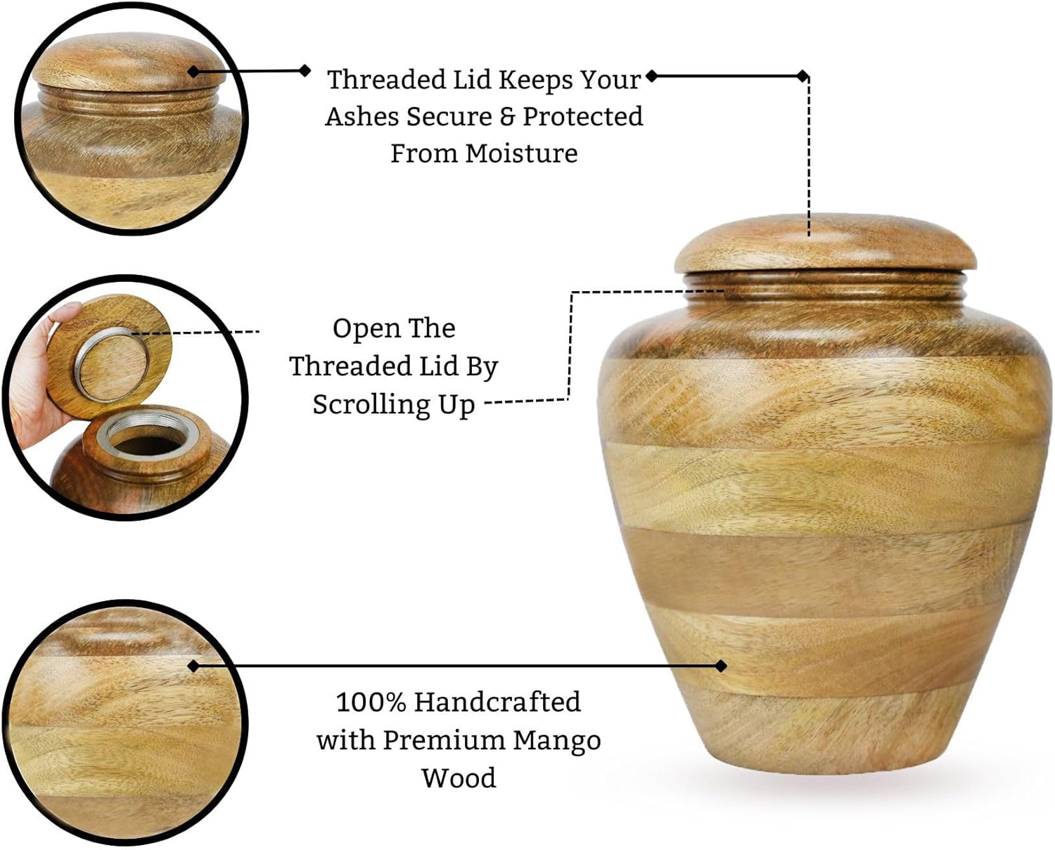 Cremation Urn for Ashes, Wooden Burial Funeral Urn for Human Ashes, Large Memorial Keepsake with Velvet Beg for Loved Ones Ashe (Lite Yellow Plain)