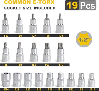 TOPLINE 19-Piece 1/2 Drive E-Torx Socket Set and Torx Bit Socket Set
