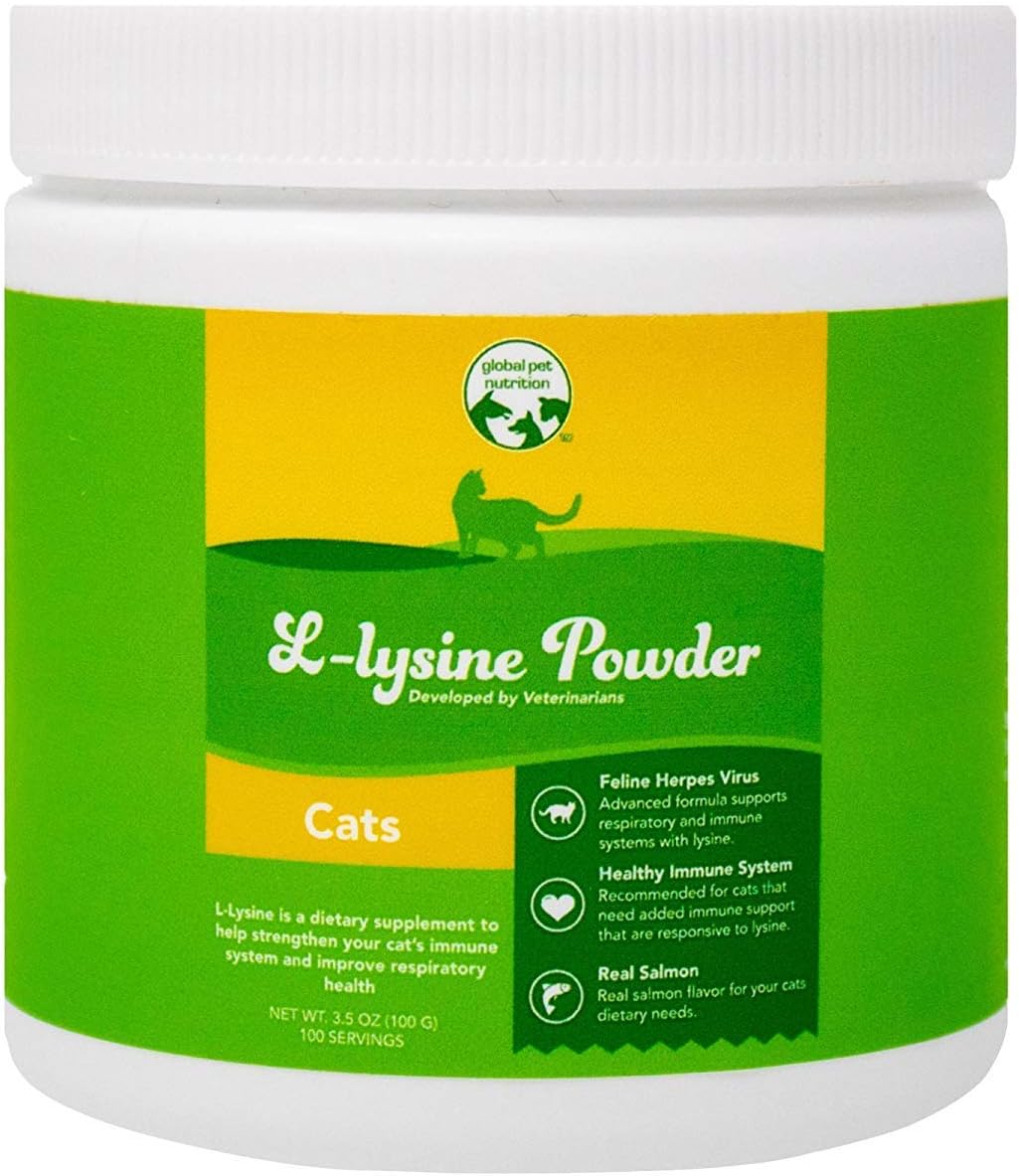 Nutrition L-Lysine Powder For Cats & Kittens 100 Servings | Supports Healthy Immune System | Delicious Real Salmon For Taste | Relieves Symptoms Of Feline Herpes Virus