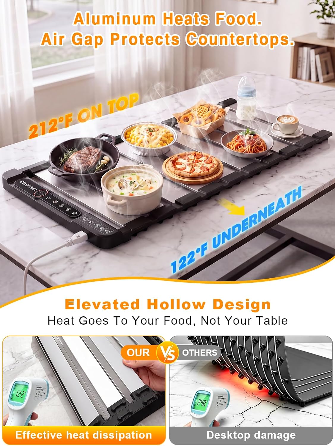 Upgraded Aluminum Food Warming Mat 24"x16", 400W Electric Warming Tray
